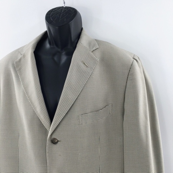 Polo Ralph Lauren Mens Blazer Tan Silk 3 Button Check Made in Italy Sz 44 Long - Picture 5 of 16